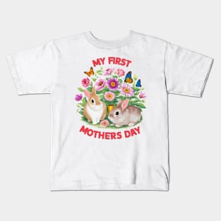 My first mothers day bunnies and flowers fun print shirt 2 Kids T-Shirt